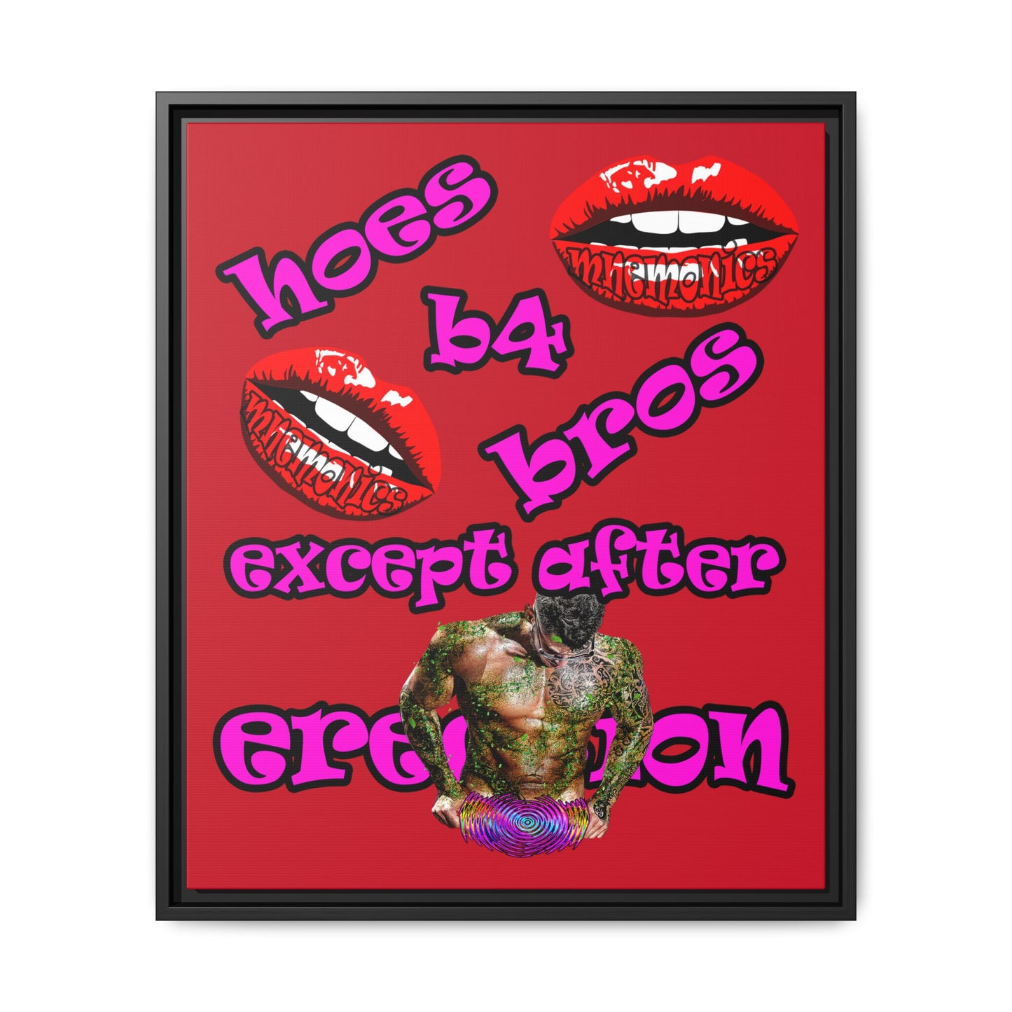 hoes b4 bros - framed canvas art (dark red)