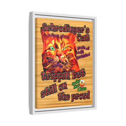 schrodinger's cat - framed canvas art (butterscotch wood finish)