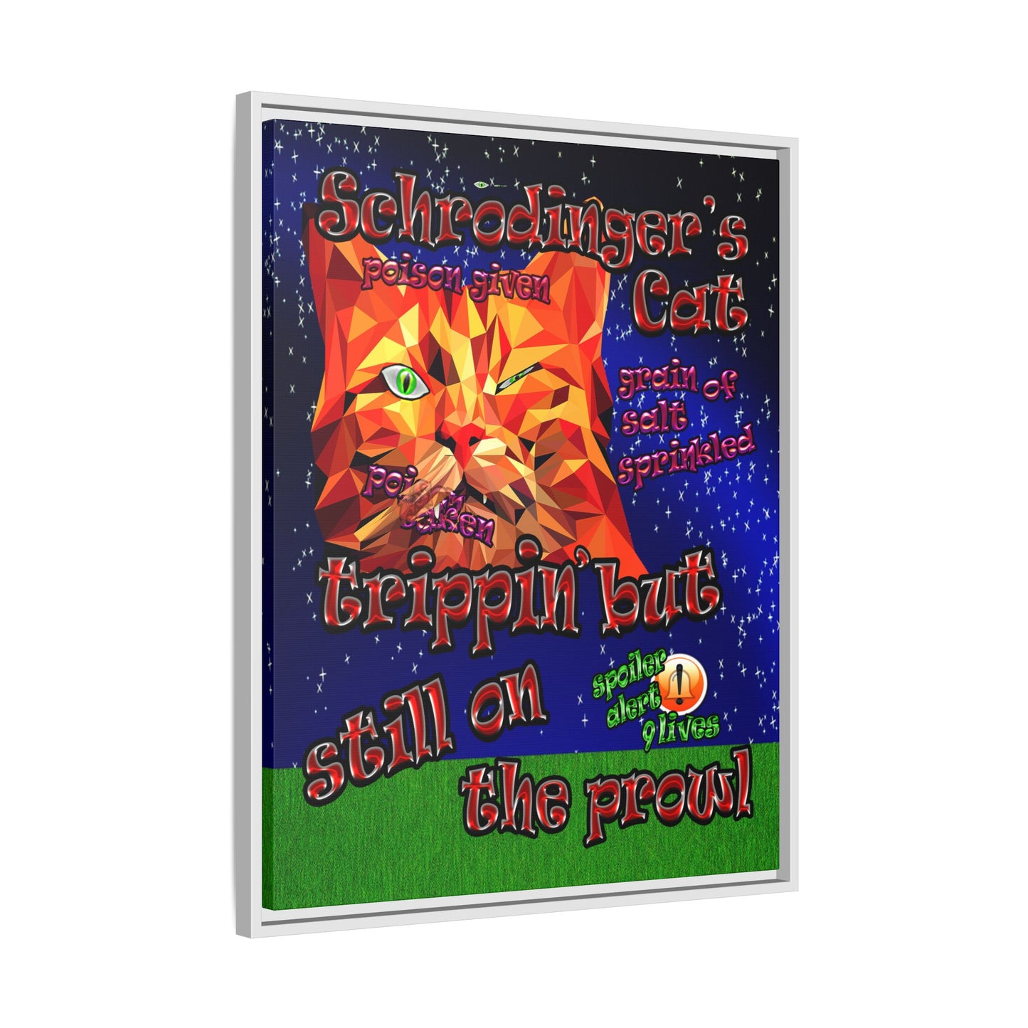 schrodinger's cat - framed canvas art ('snoops' background)