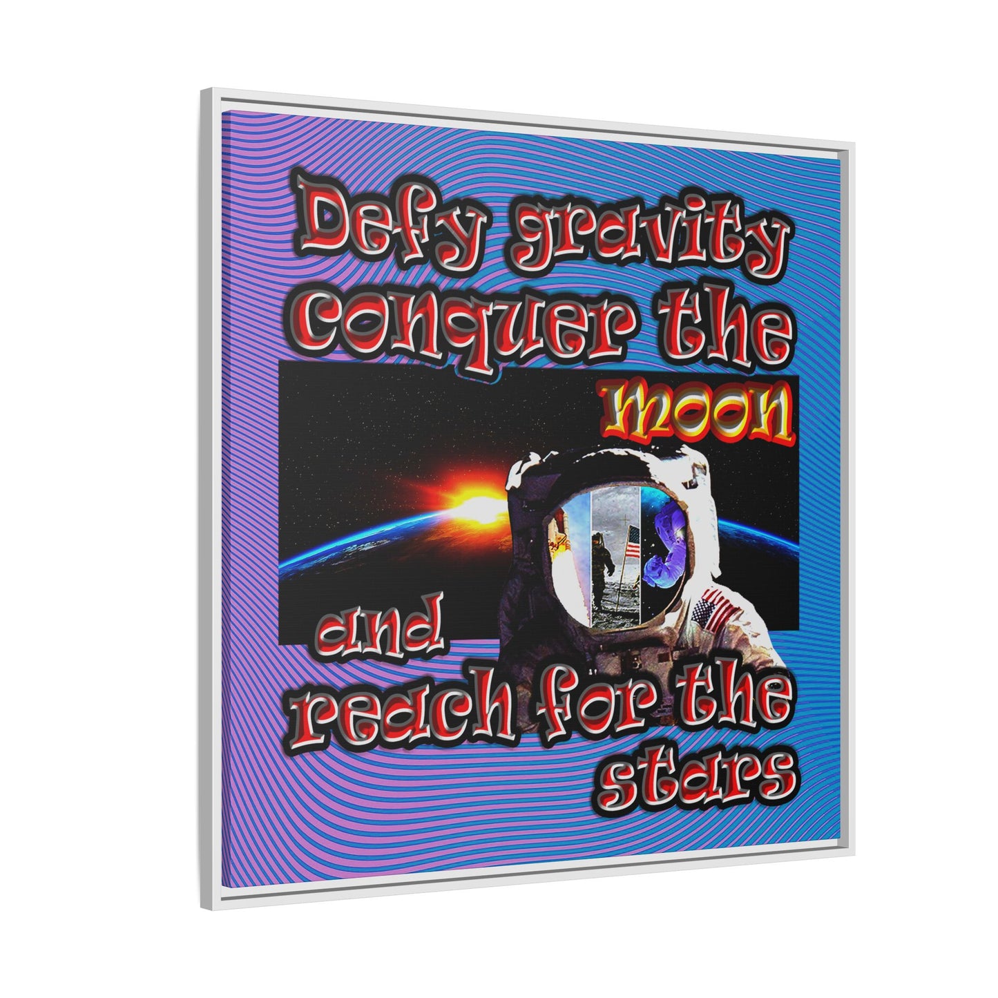 defy conquer reach - framed canvas art (light blue-purple wave)