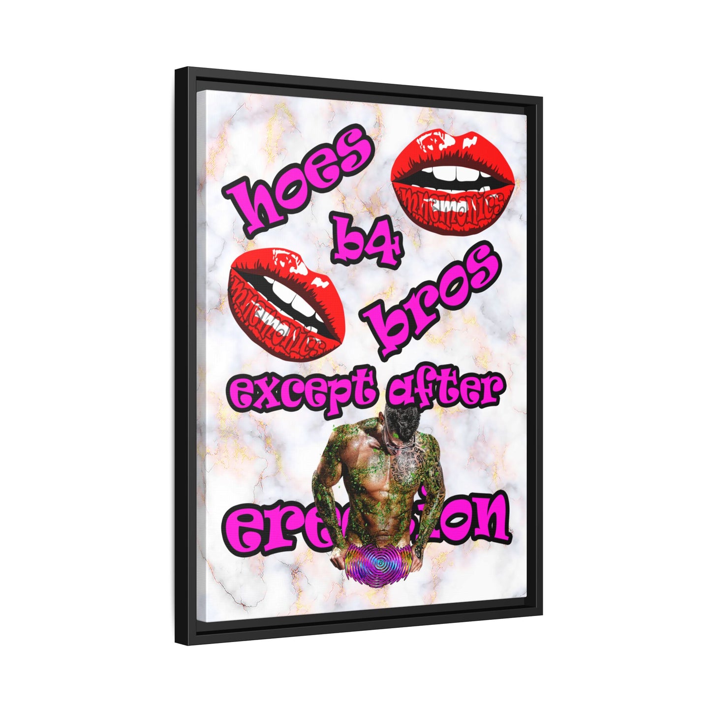 hoes b4 bros - framed canvas art (white marble)