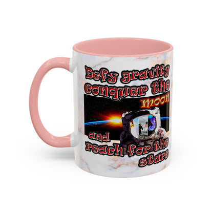 defy conquer reach - Accent Mug (white marble)