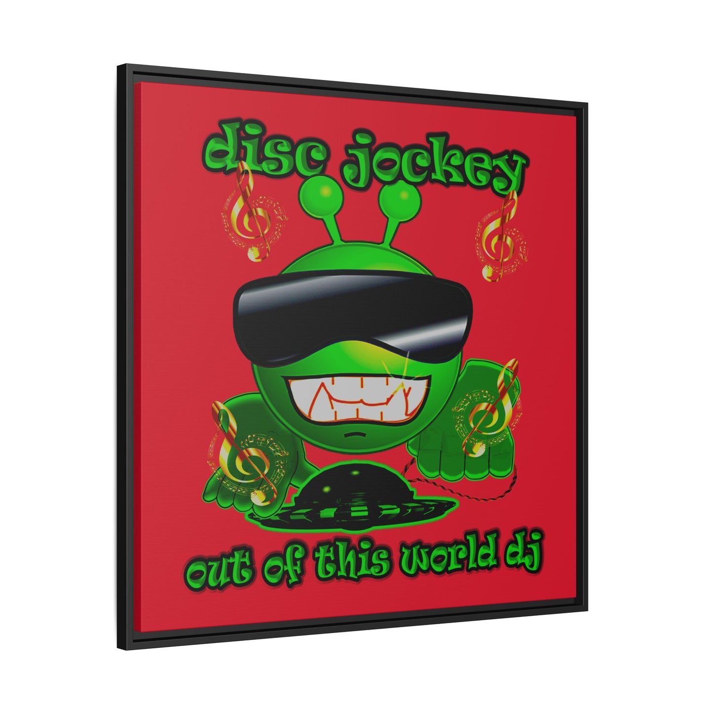 disc jockey - framed canvas art (dark red)