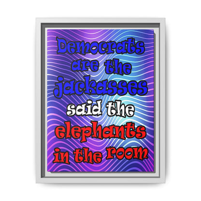 donkeys and elephants - framed canvas art (purple wave)