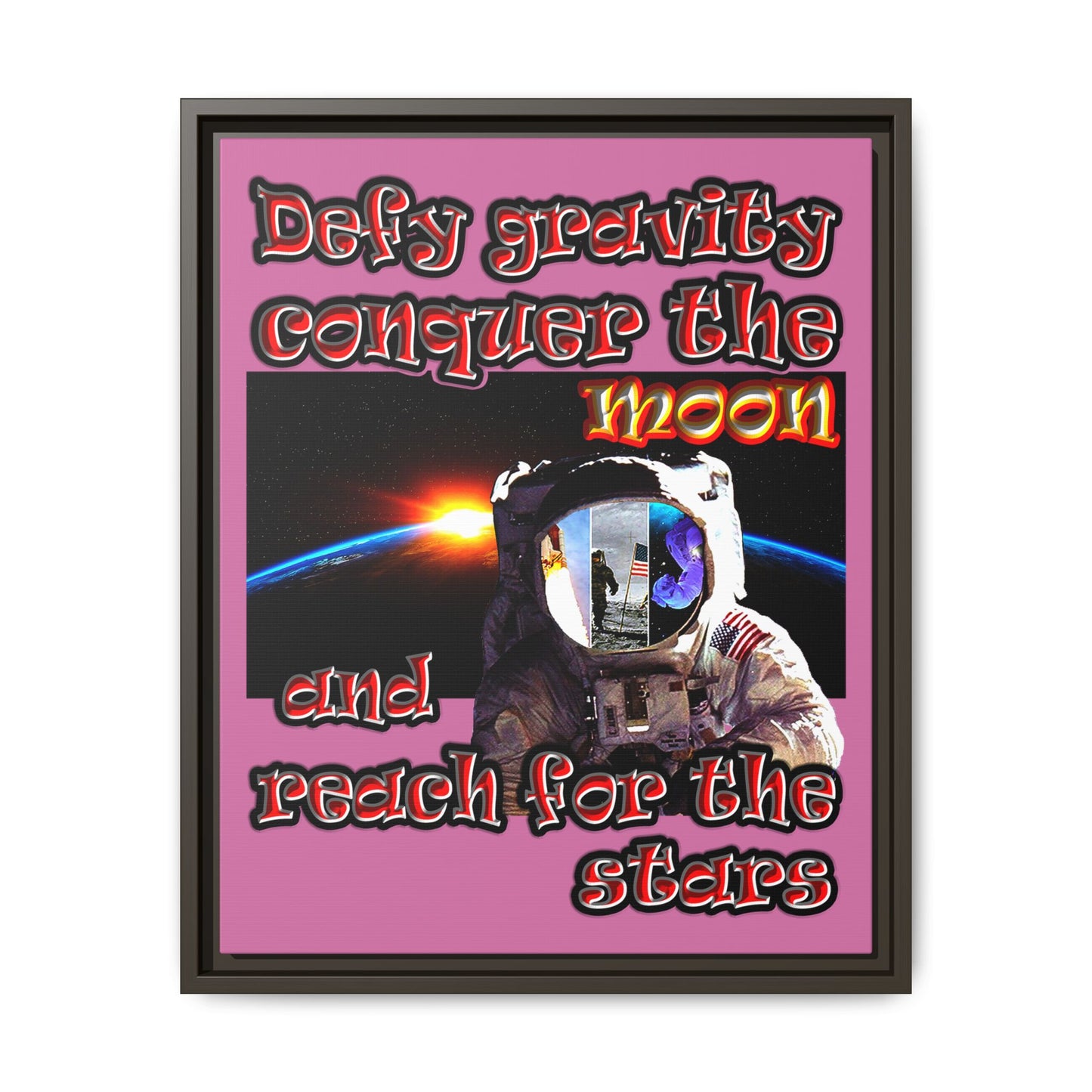 defy conquer reach - framed canvas art (light pink)