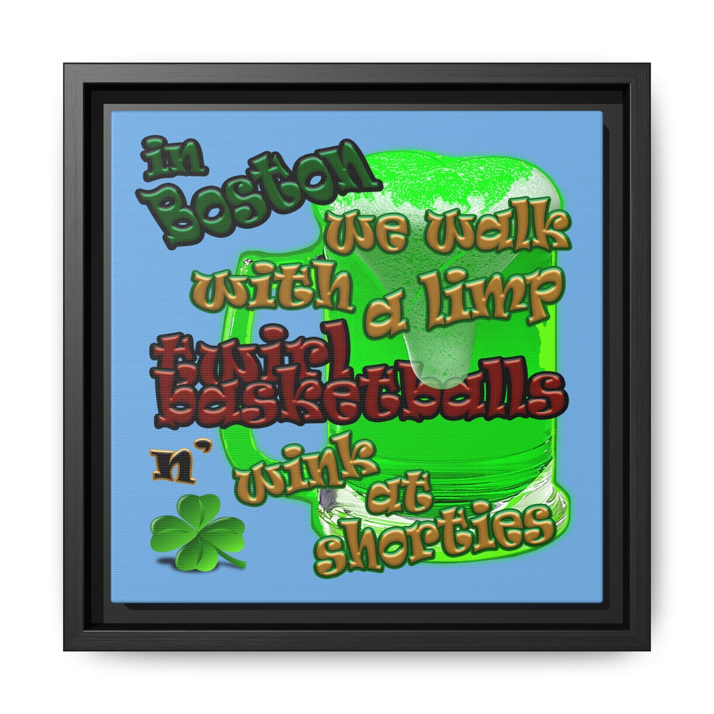 celtics logo - framed canvas art (light blue)