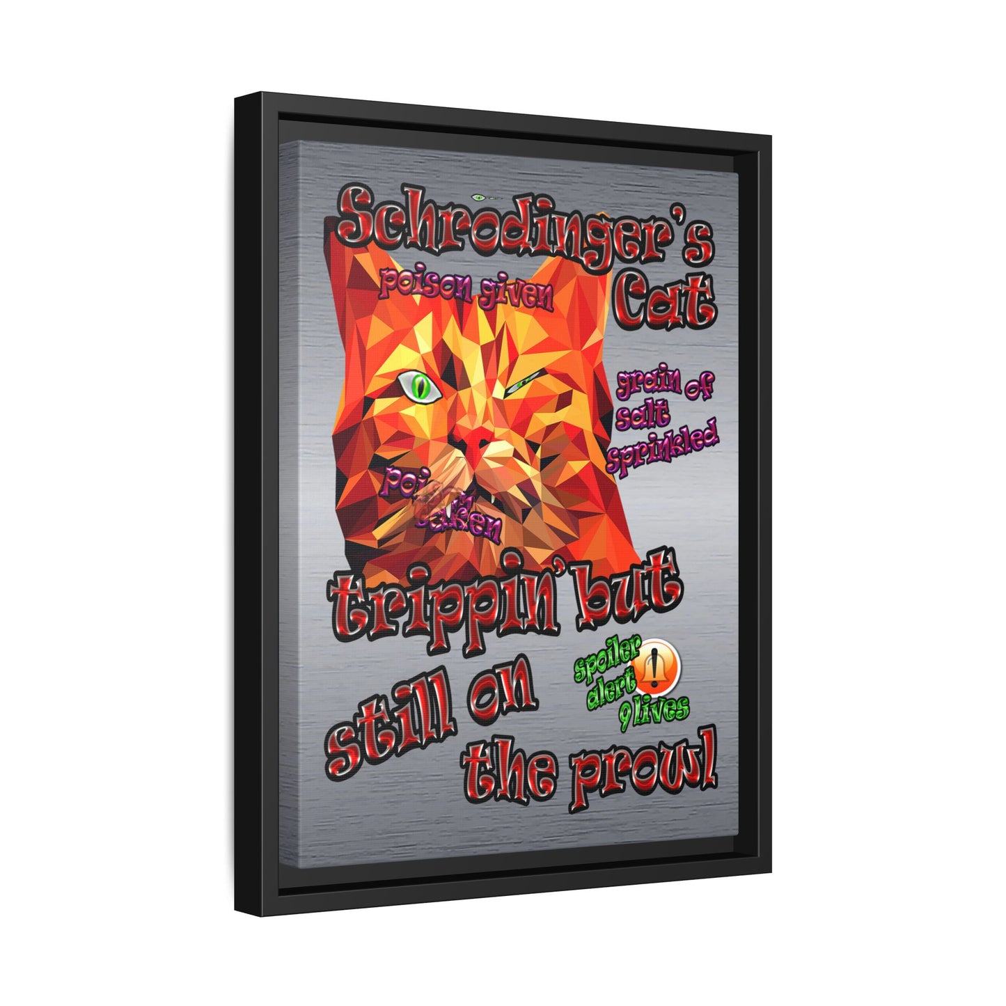 schrodinger's cat - framed canvas art (brushed nickel)