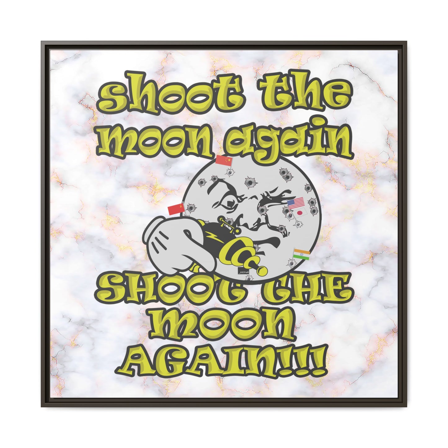 shoot the moon again - framed canvas art (white marble)