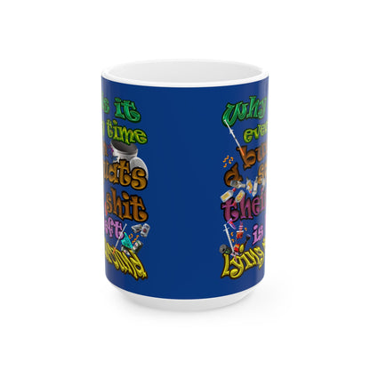 the bum's shit - White Mug (dark blue)