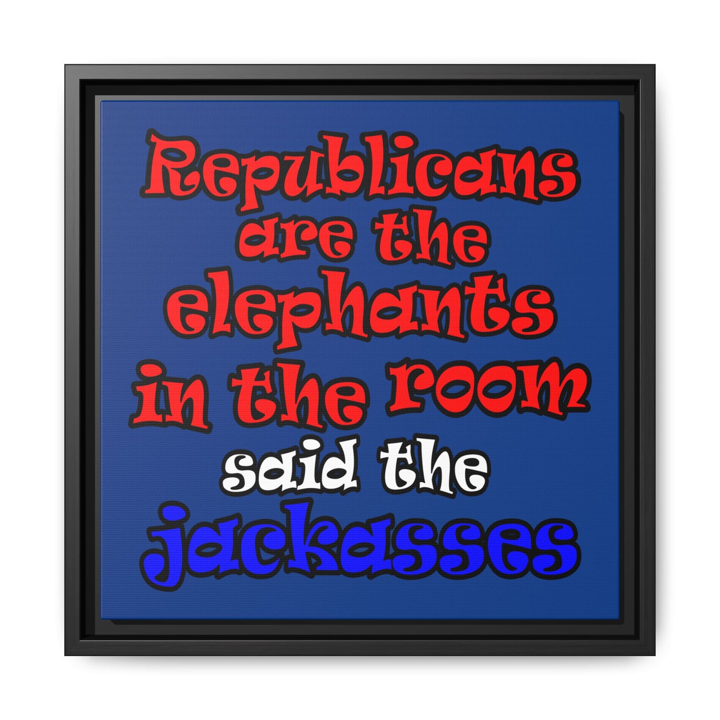 donkeys and elephants - framed canvas art (dark blue)