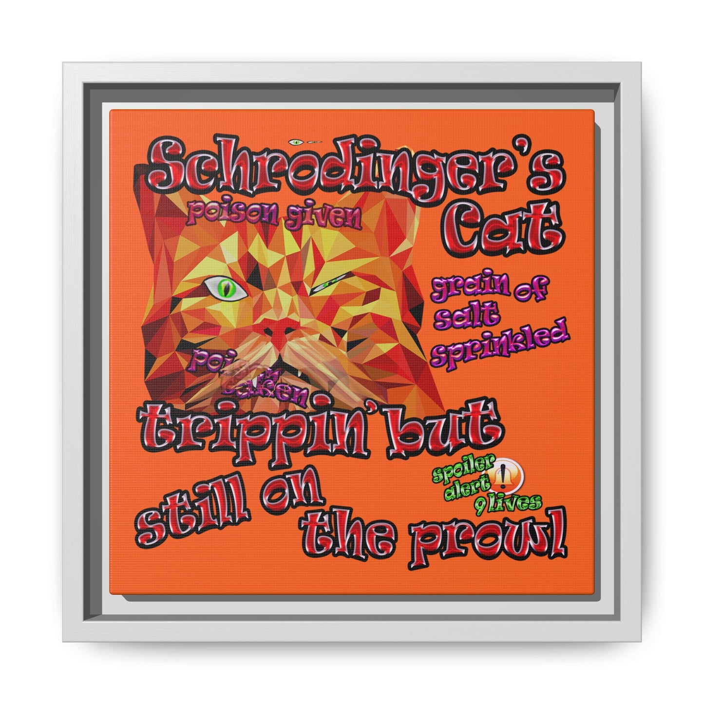 schrodinger's cat - framed canvas art (orange)