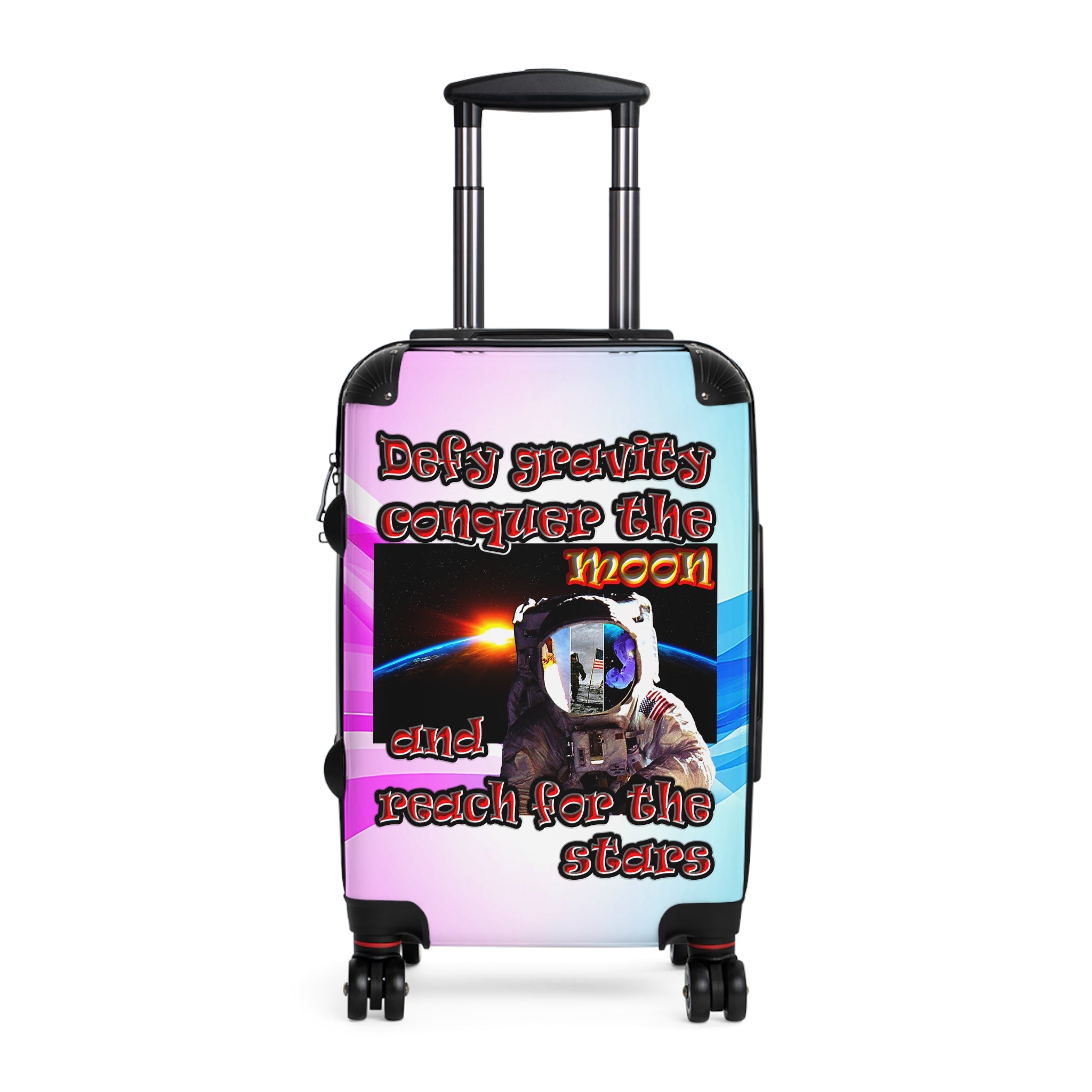 defy conquer reach - suitcase (light blue-pink wave)