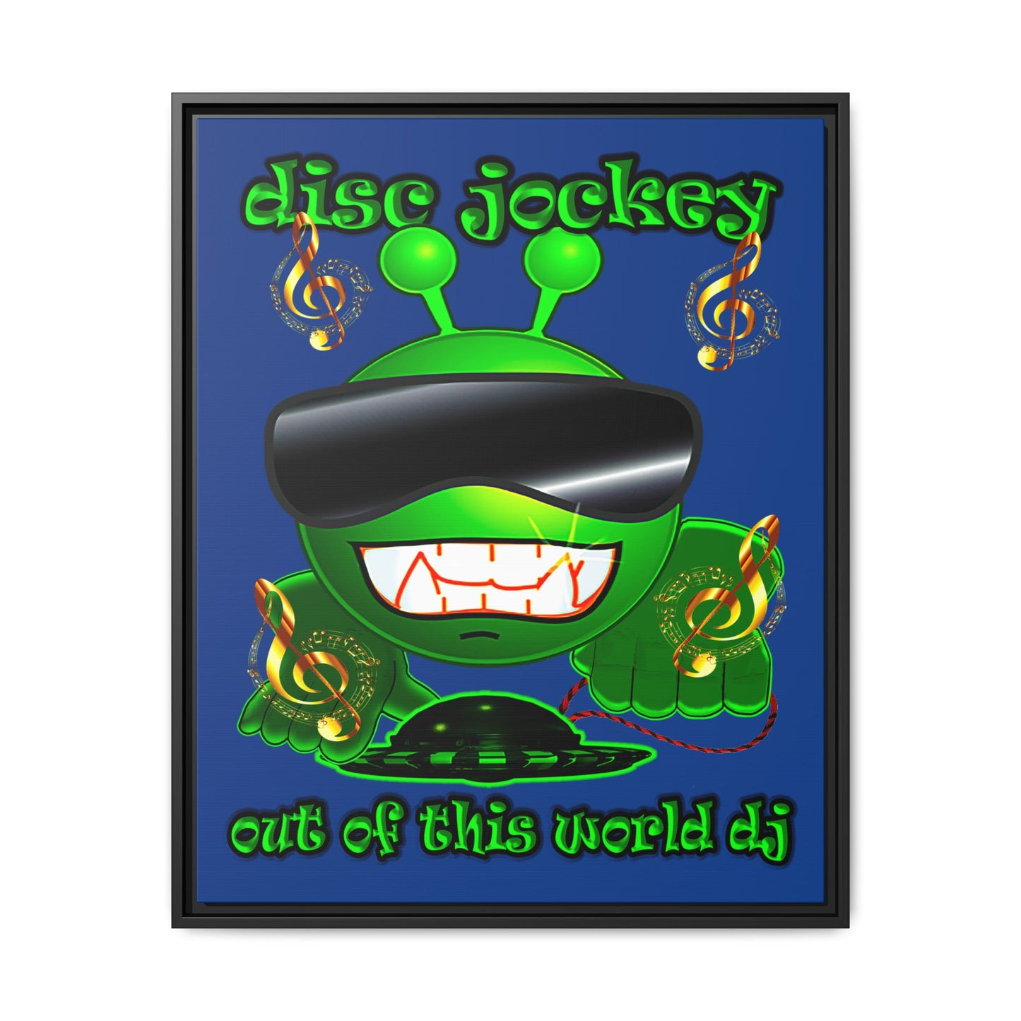 disc jockey - framed canvas art (dark blue)