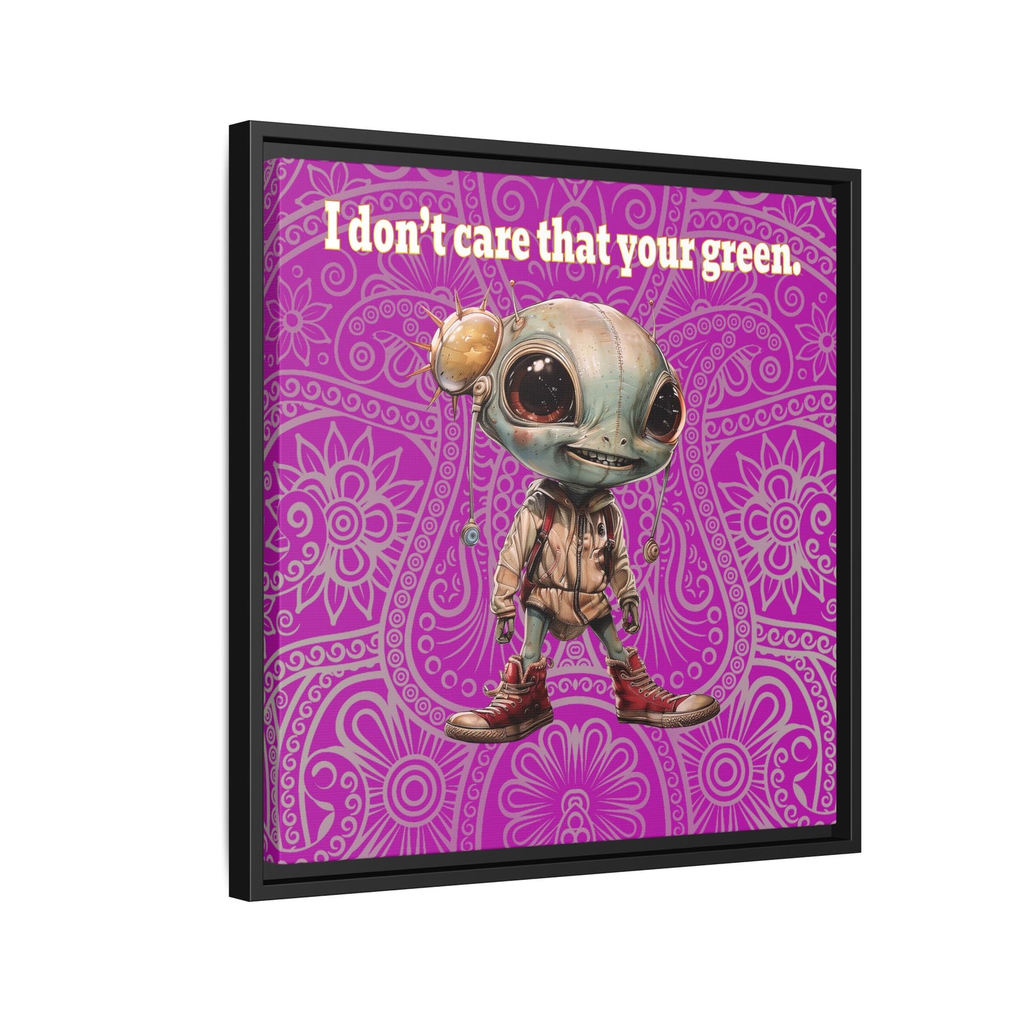 I don't care that your green - framed canvas art (pink swirl)