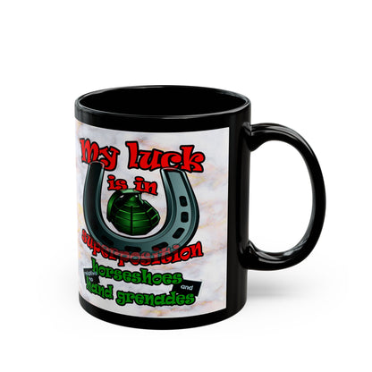 my luck - Black Mug (white marble)
