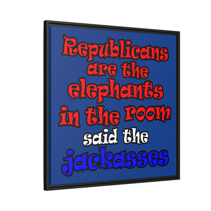 donkeys and elephants - framed canvas art (dark blue)