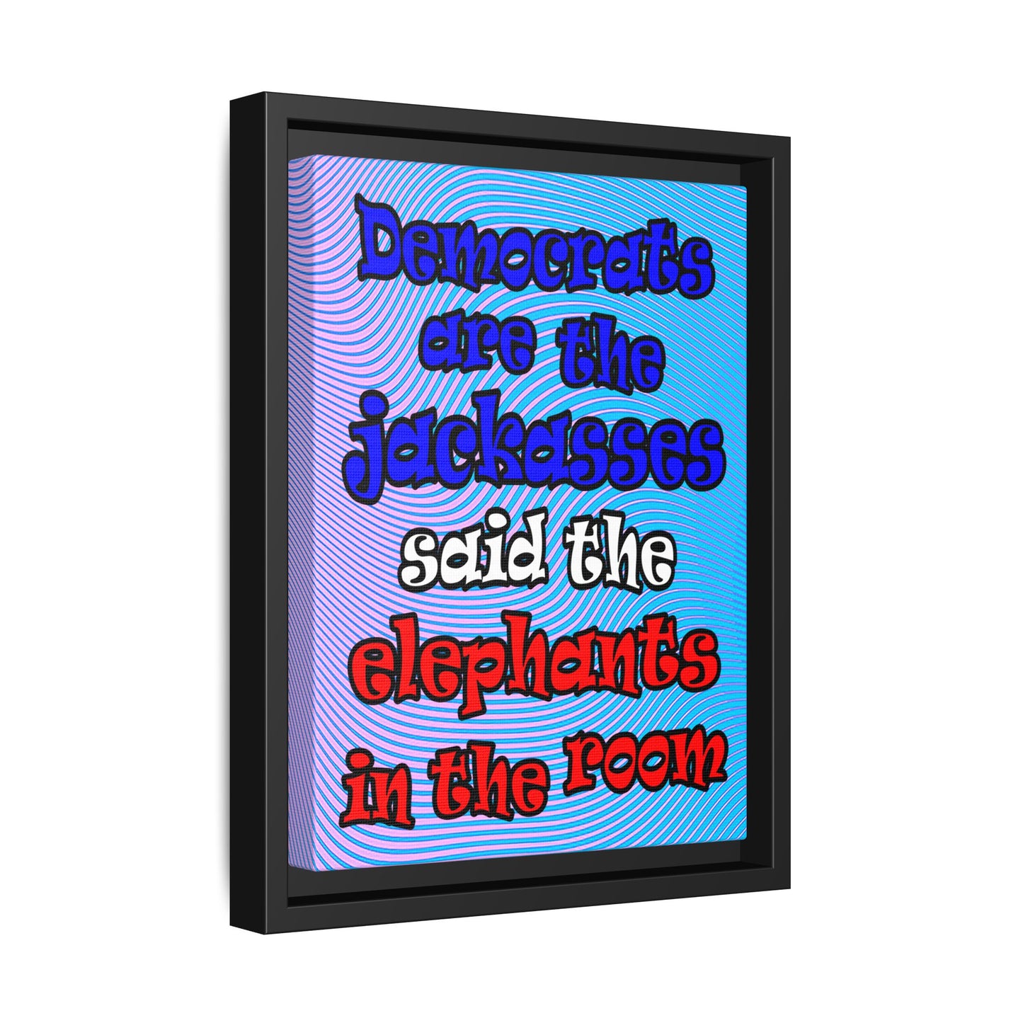 donkeys and elephants - framed canvas art (light blue-purple wave)