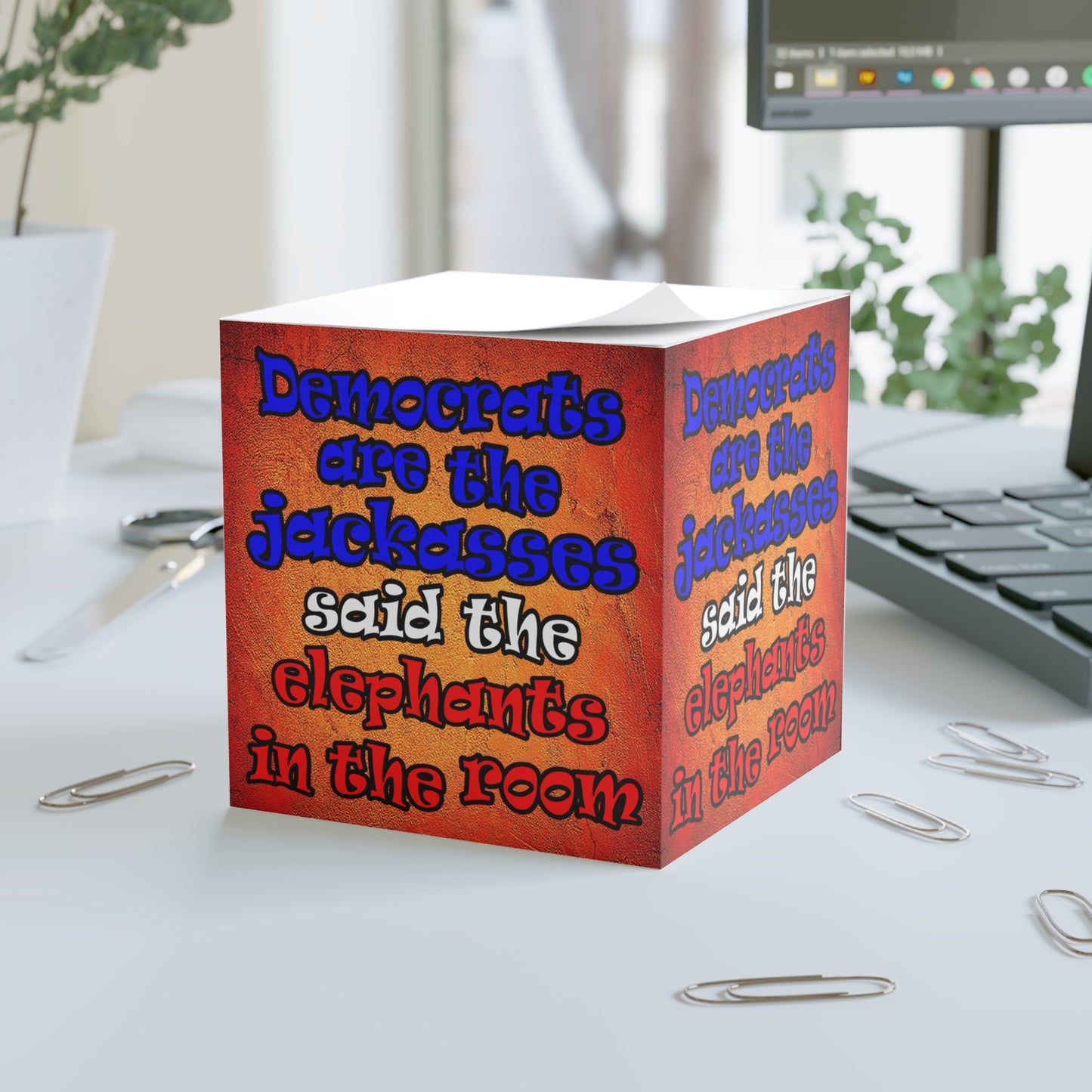 donkeys and elephants - note cube (burnt orange)