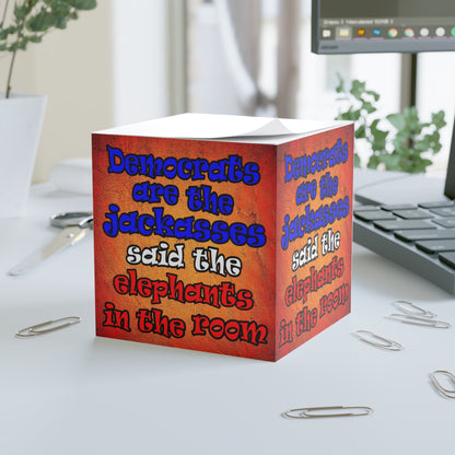 donkeys and elephants - note cube (burnt orange)
