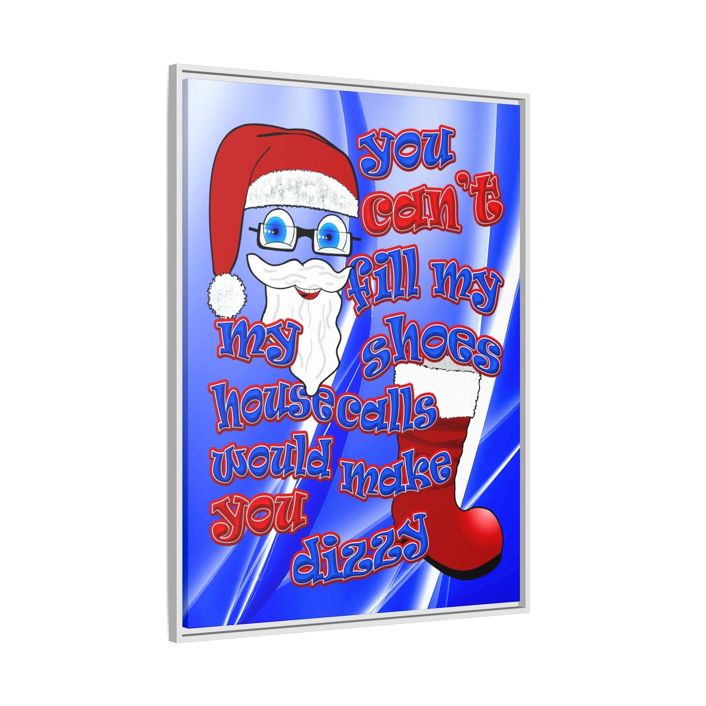 santa's shoes - framed canvas art (blue-white wave)