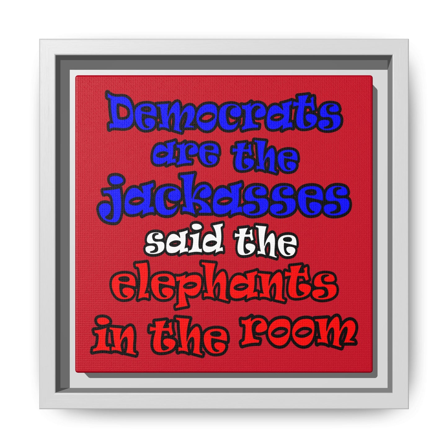 donkeys and elephants - framed canvas art (dark red)