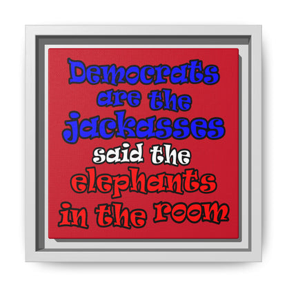 donkeys and elephants - framed canvas art (dark red)