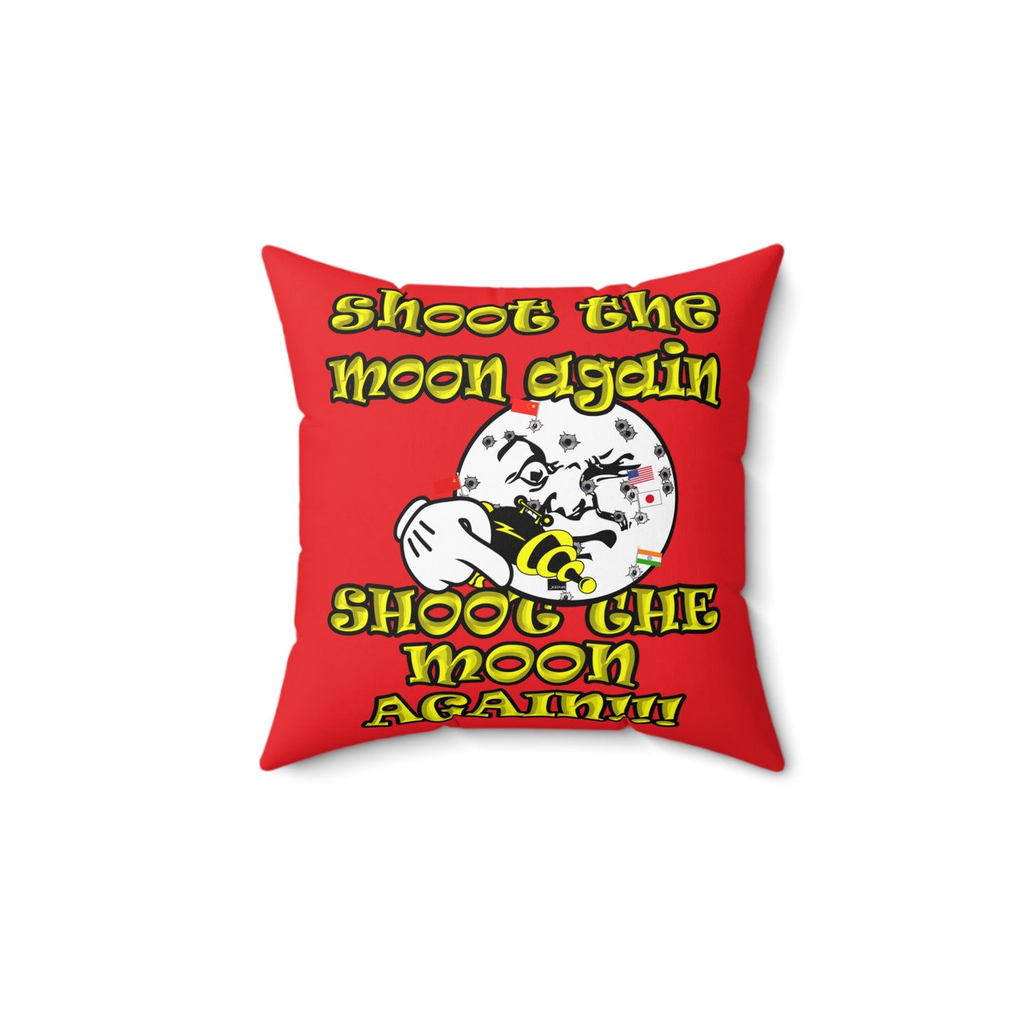 shoot the moon again - Spun Polyester Square Pillow - (red)