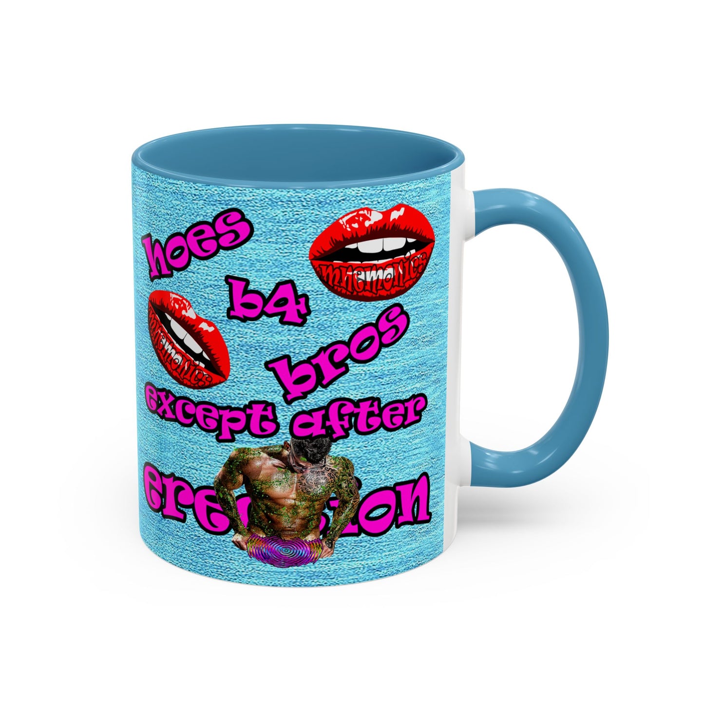 hoes b4 bros - Accent Mug (faded blue)