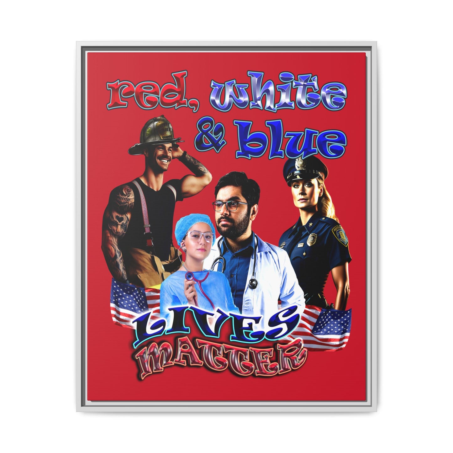 rw&b lives matter - framed canvas art (dark red)