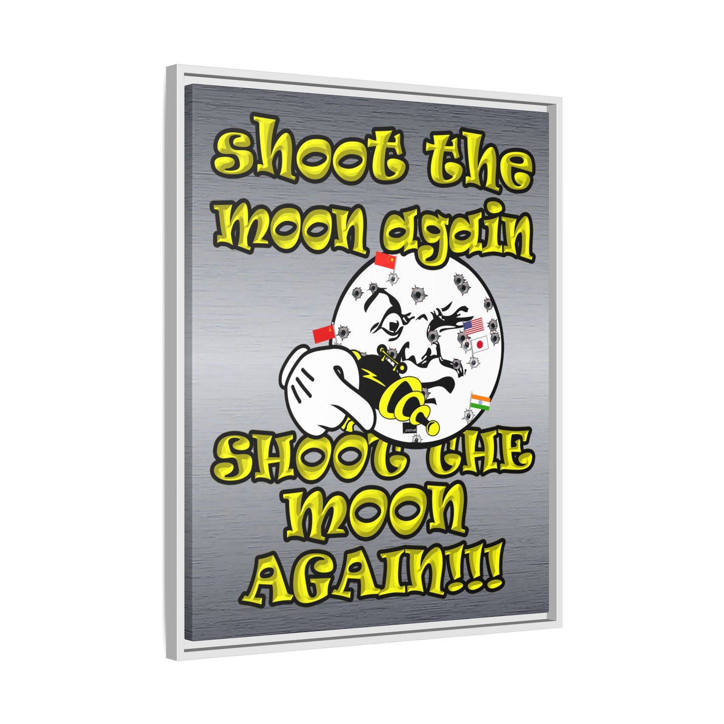 shoot the moon again - framed canvas art (brushed nickel)