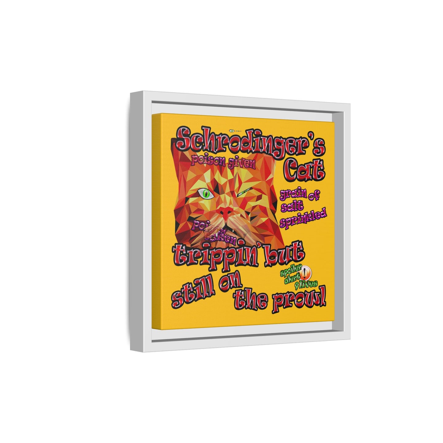 schrodinger's cat - framed canvas art (yellow)