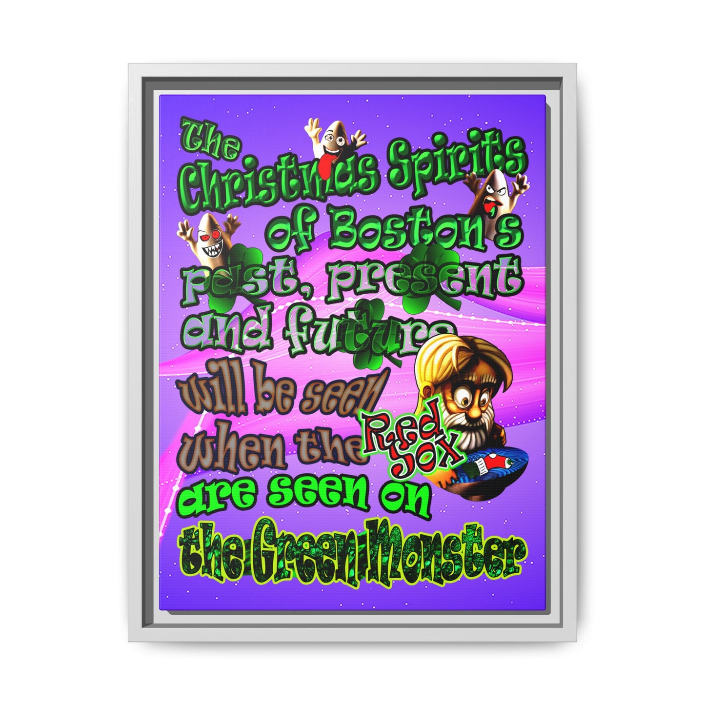 christmas spirits of boston - framed canvas art (purple-pink wave)