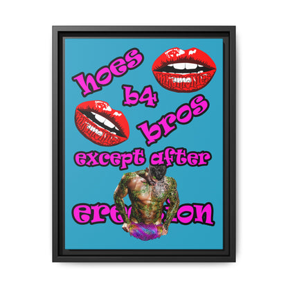 hoes b4 bros - framed canvas art (turquoise)