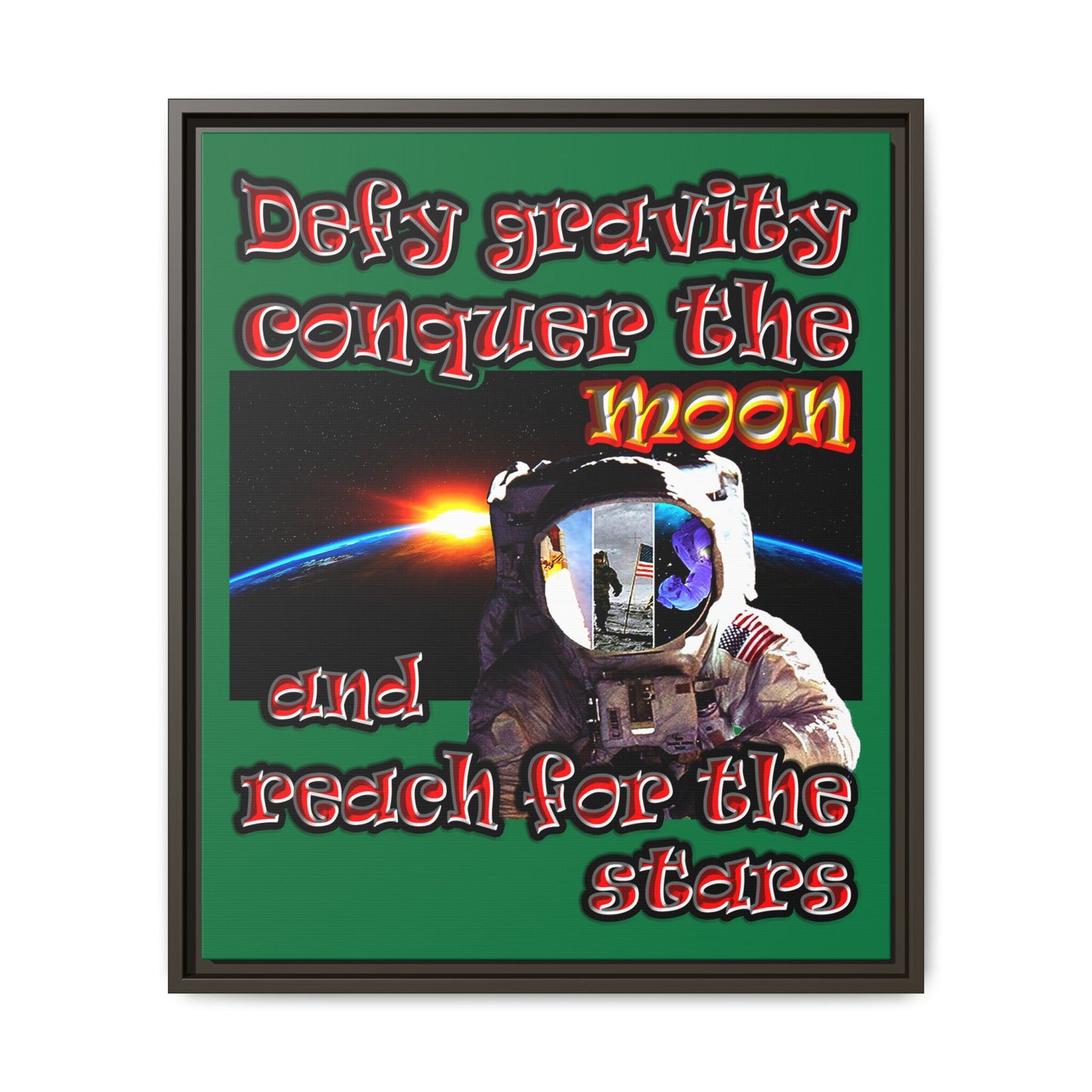 defy conquer reach - framed canvas art (dark green)