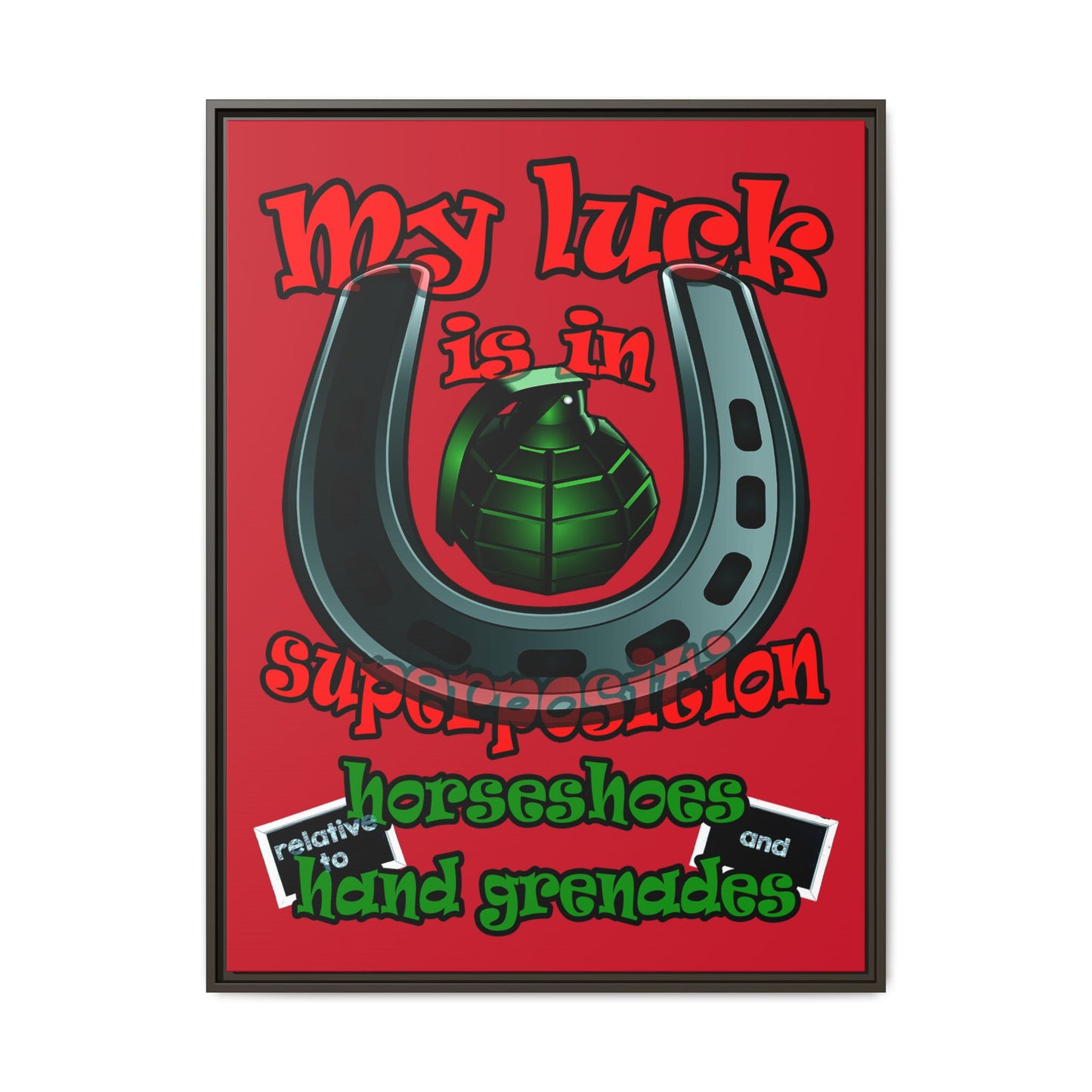 my luck - framed canvas art (dark red)