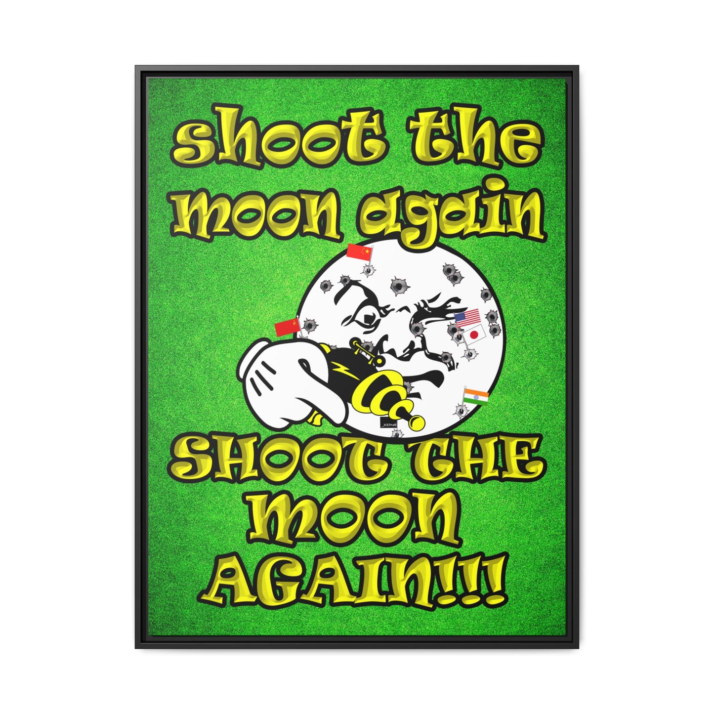 shoot the moon again - framed canvas art (green turf)