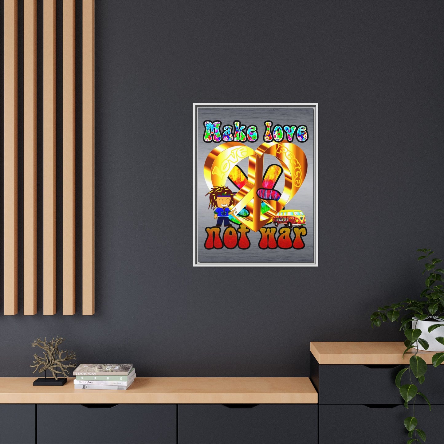 love peace - framed canvas art (brushed nickel)