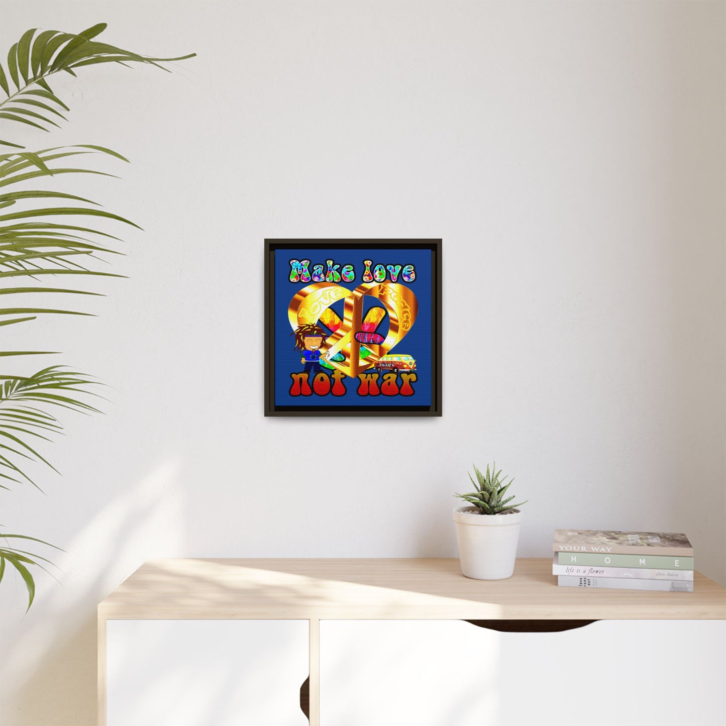 love peace - framed canvas art (dark blue)
