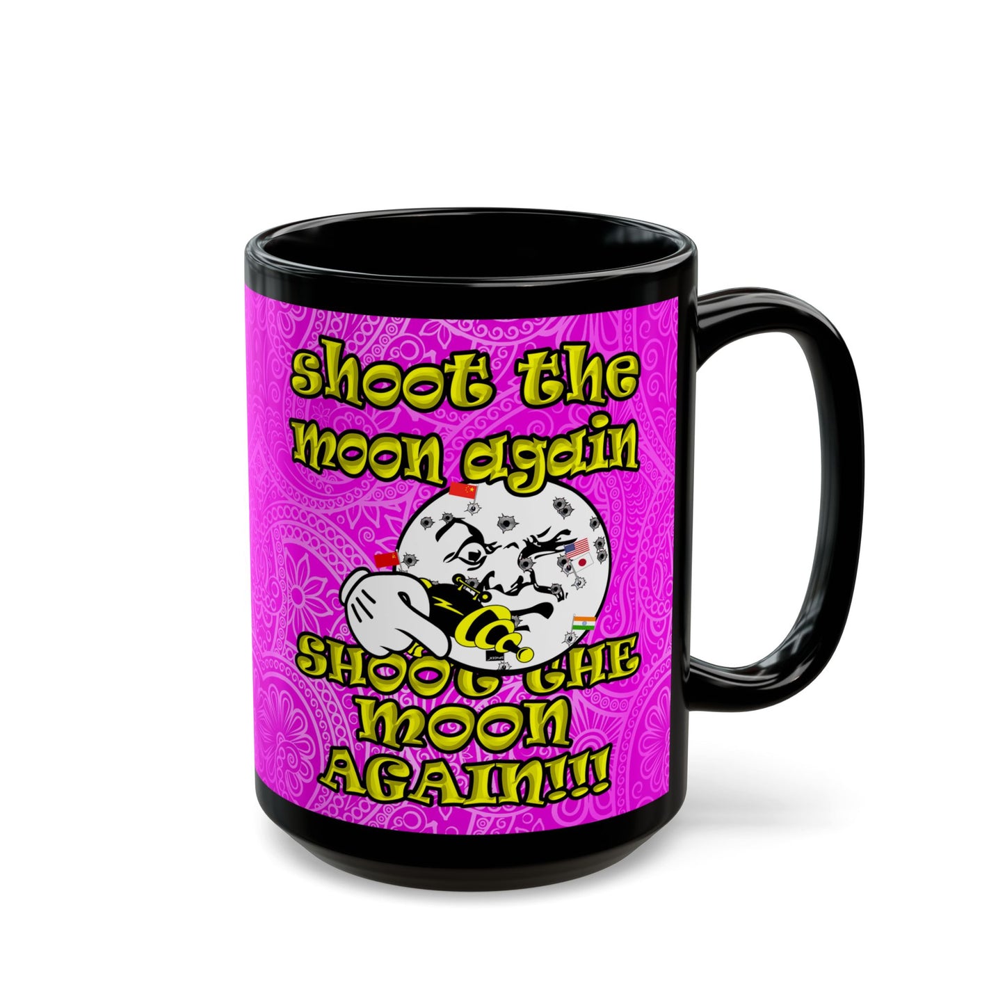 shoot the moon again - Black Mug (pink swirl)