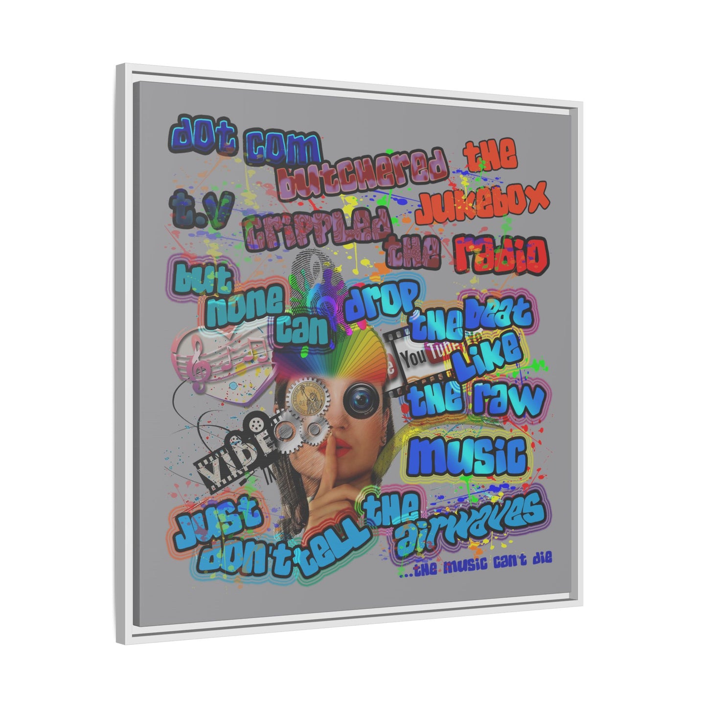 drop the beat - framed canvas art (grey)
