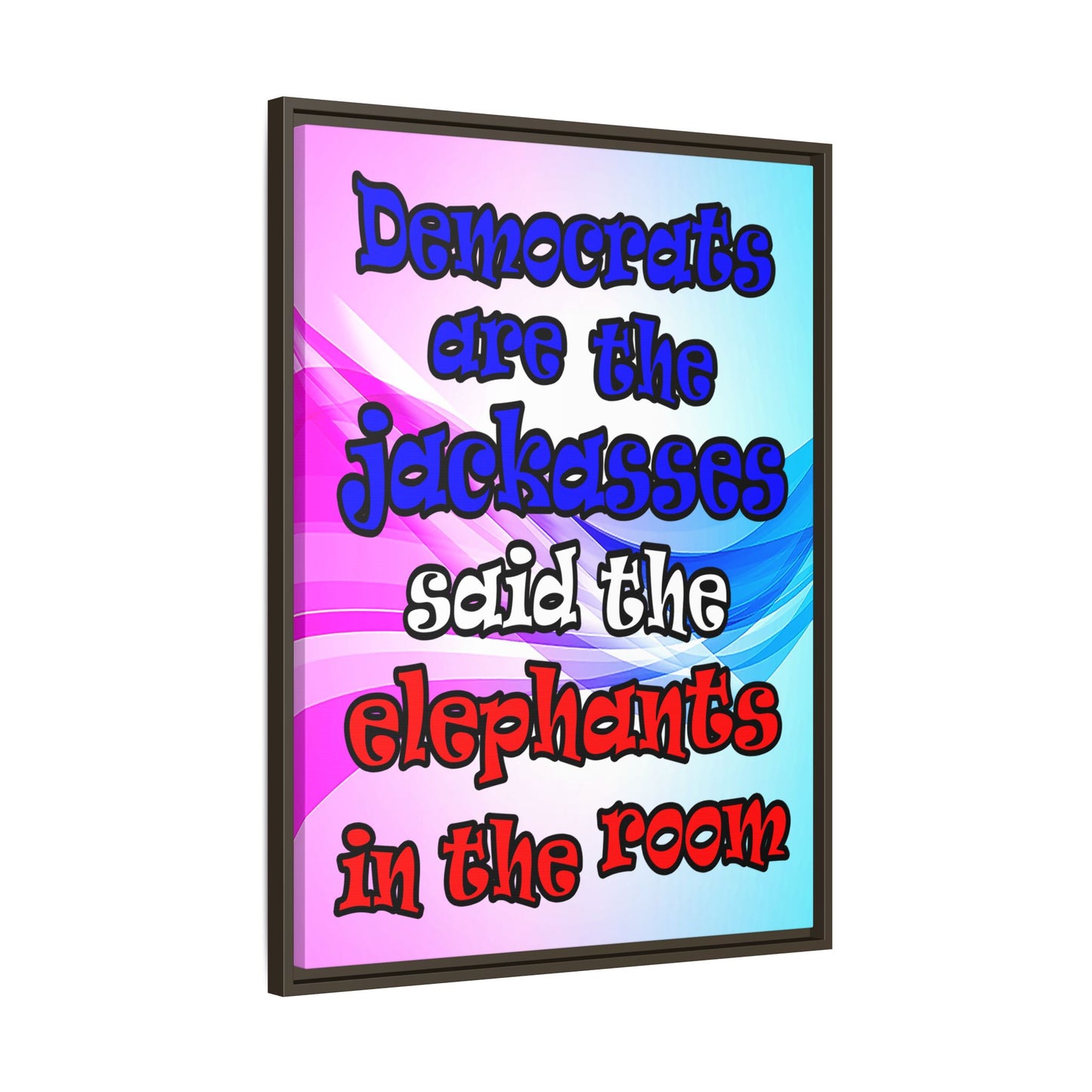 donkeys and elephants - framed canvas art (light blue-pink wave)