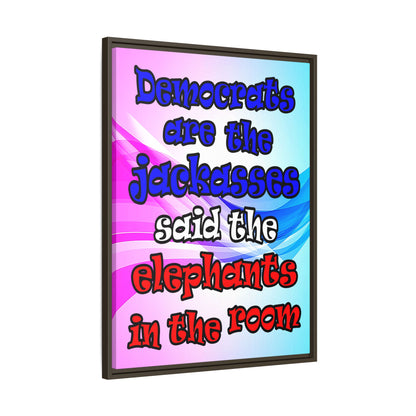 donkeys and elephants - framed canvas art (light blue-pink wave)
