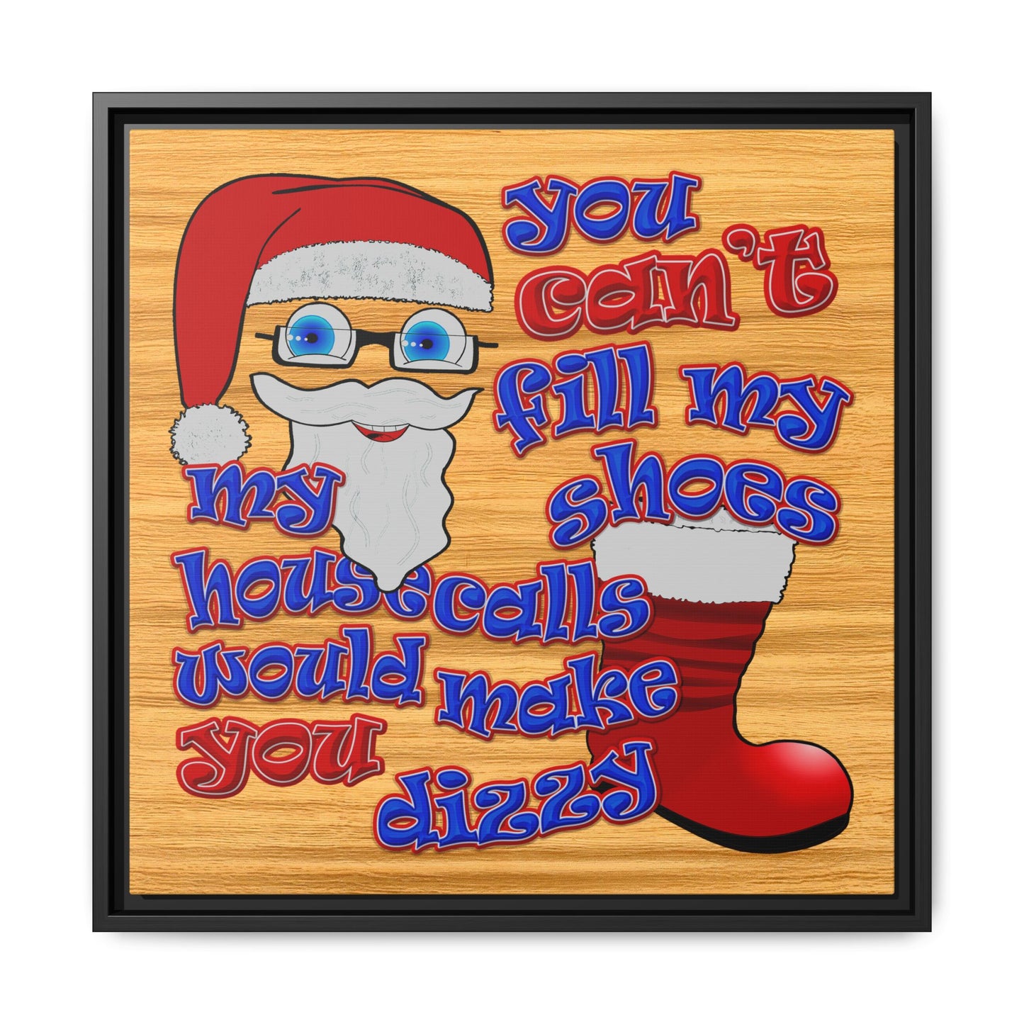 santa's shoes - framed canvas art (butterscotch wood finish)