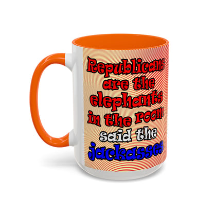 donkeys and elephants - Accent Mug (yellow-orange wave)