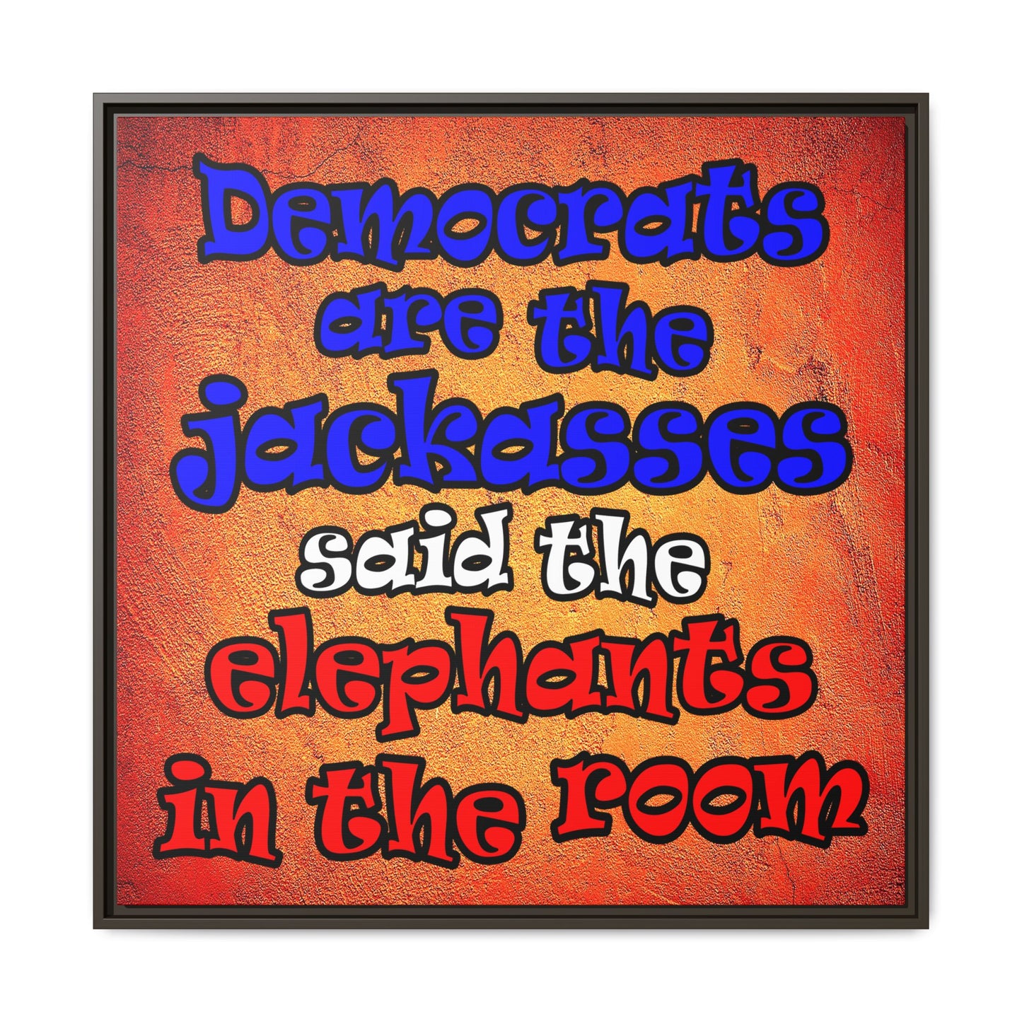 donkeys and elephants - framed canvas art (burnt orange)