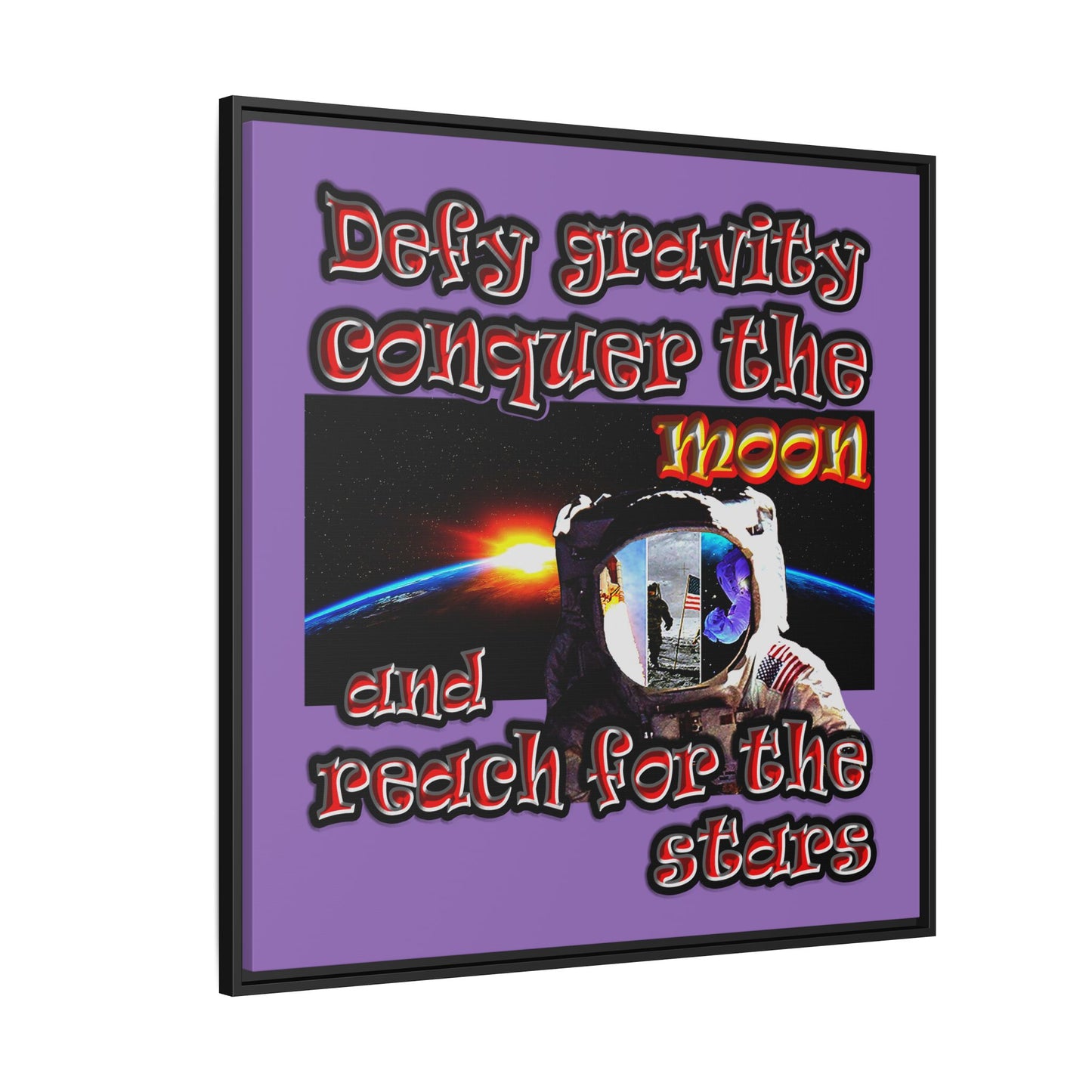 defy conquer reach - framed canvas art (light purple)