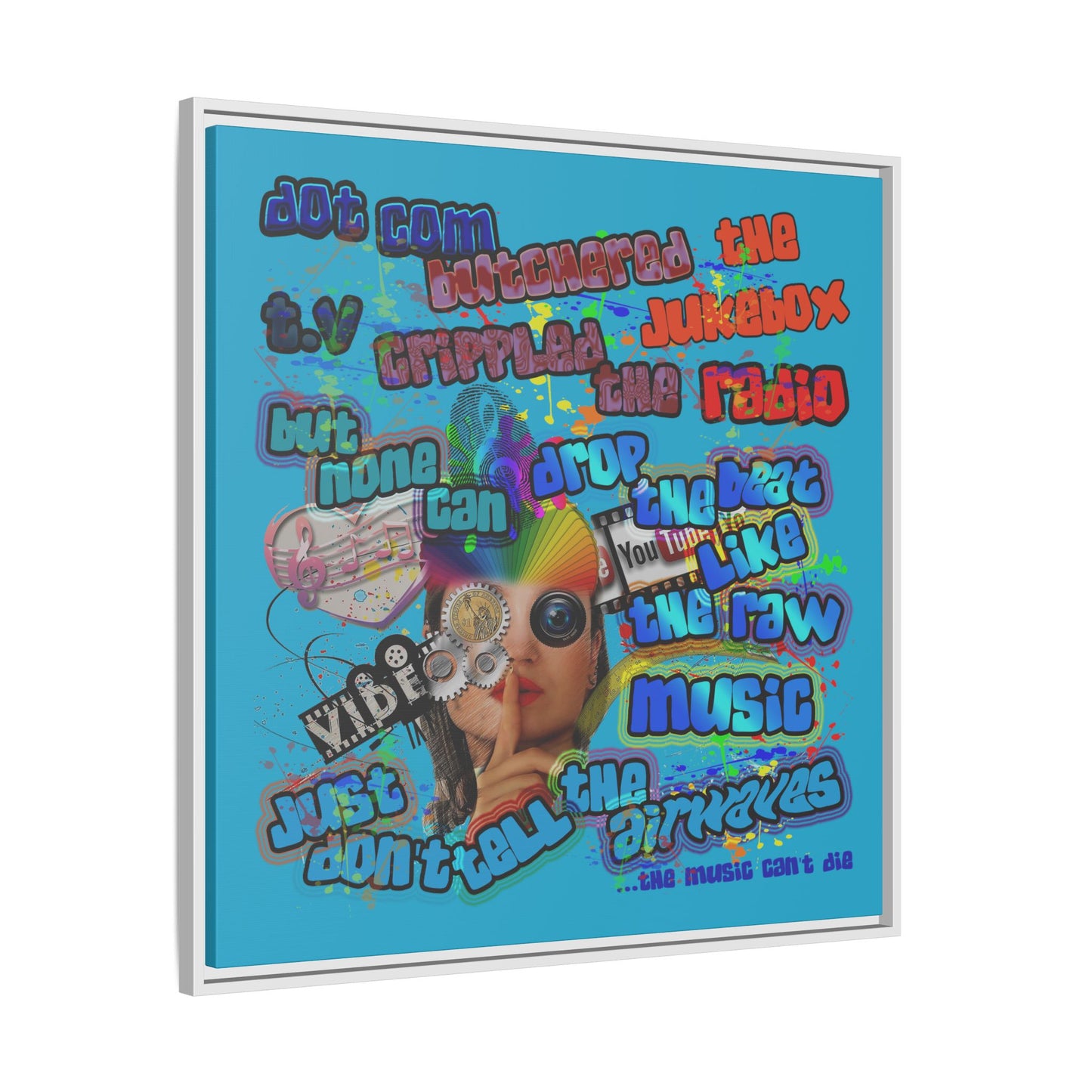 drop the beat - framed canvas art (turquoise)