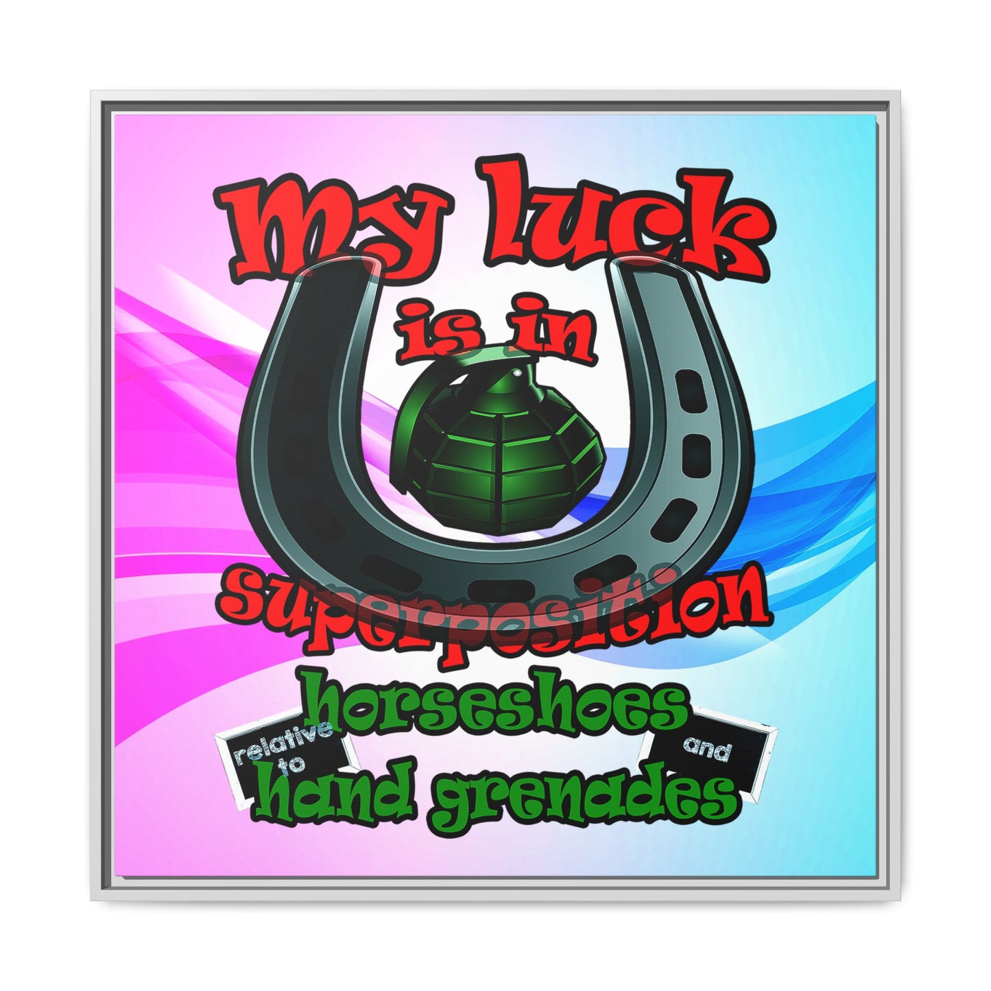 my luck - framed canvas art (light blue-pink wave)