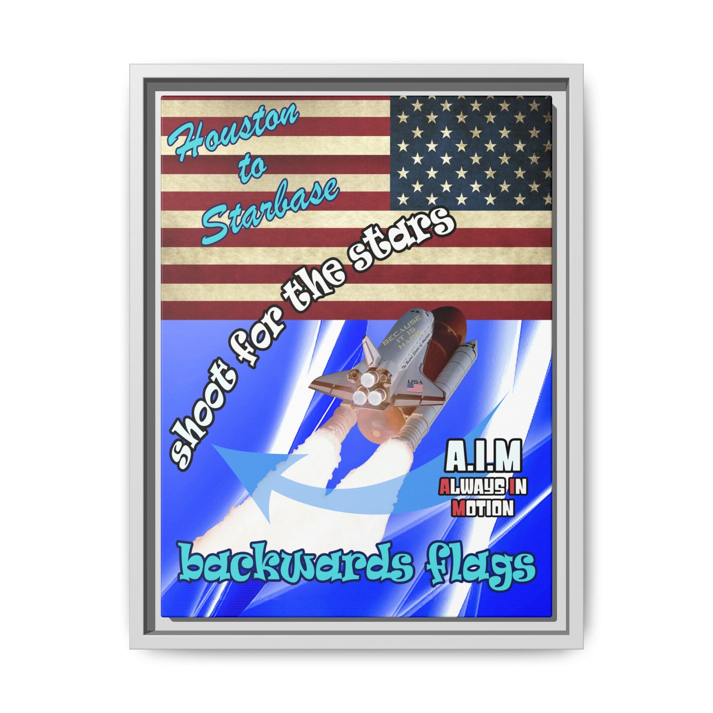 shoot for the stars - framed canvas art (blue-white wave)