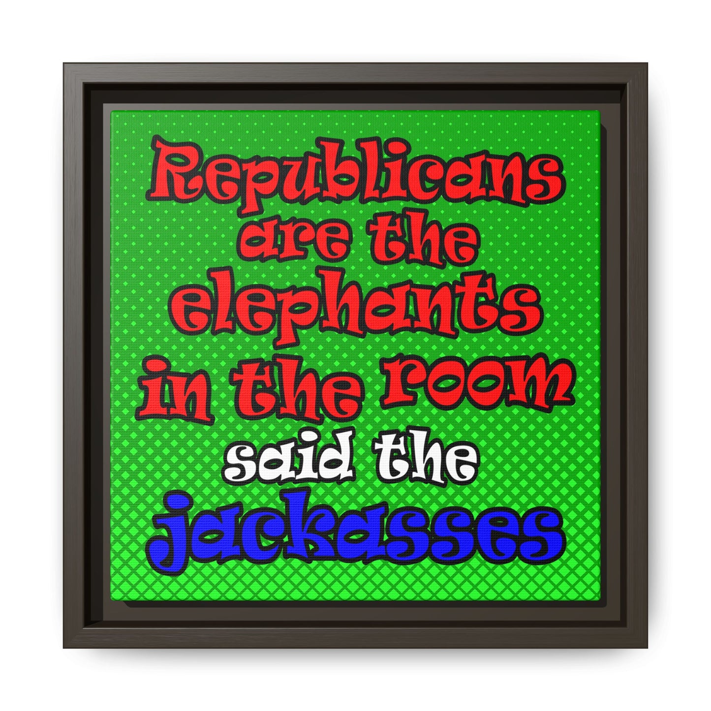 donkeys and elephants - framed canvas art (logo green)